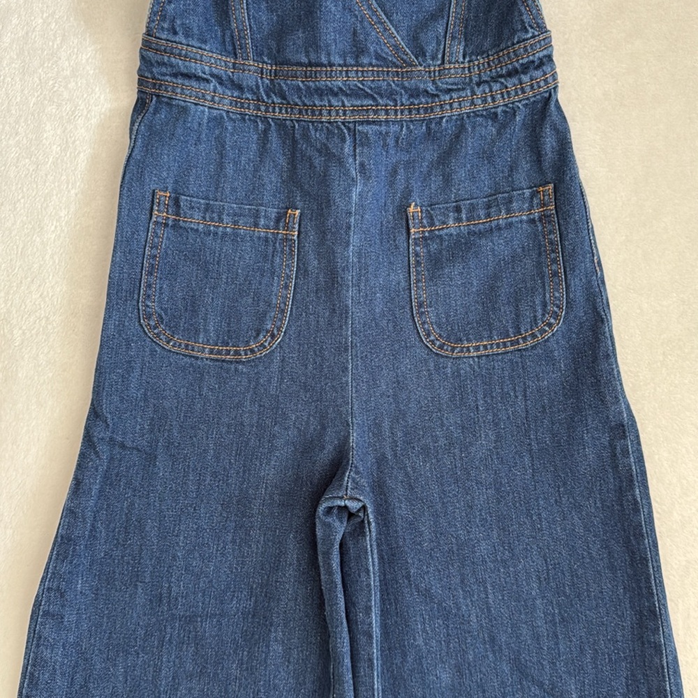 Bebe Girls | Denim Cross Back Flare Wide Leg Overall Jumpsuit Blue (M 10-12) - Picture 4 of 13
